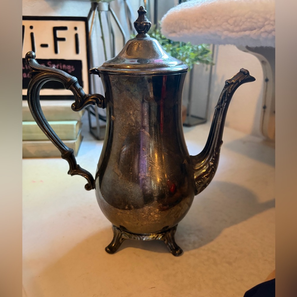 Vintage WM Rogers silverplate ornate footed teapot or coffee pot